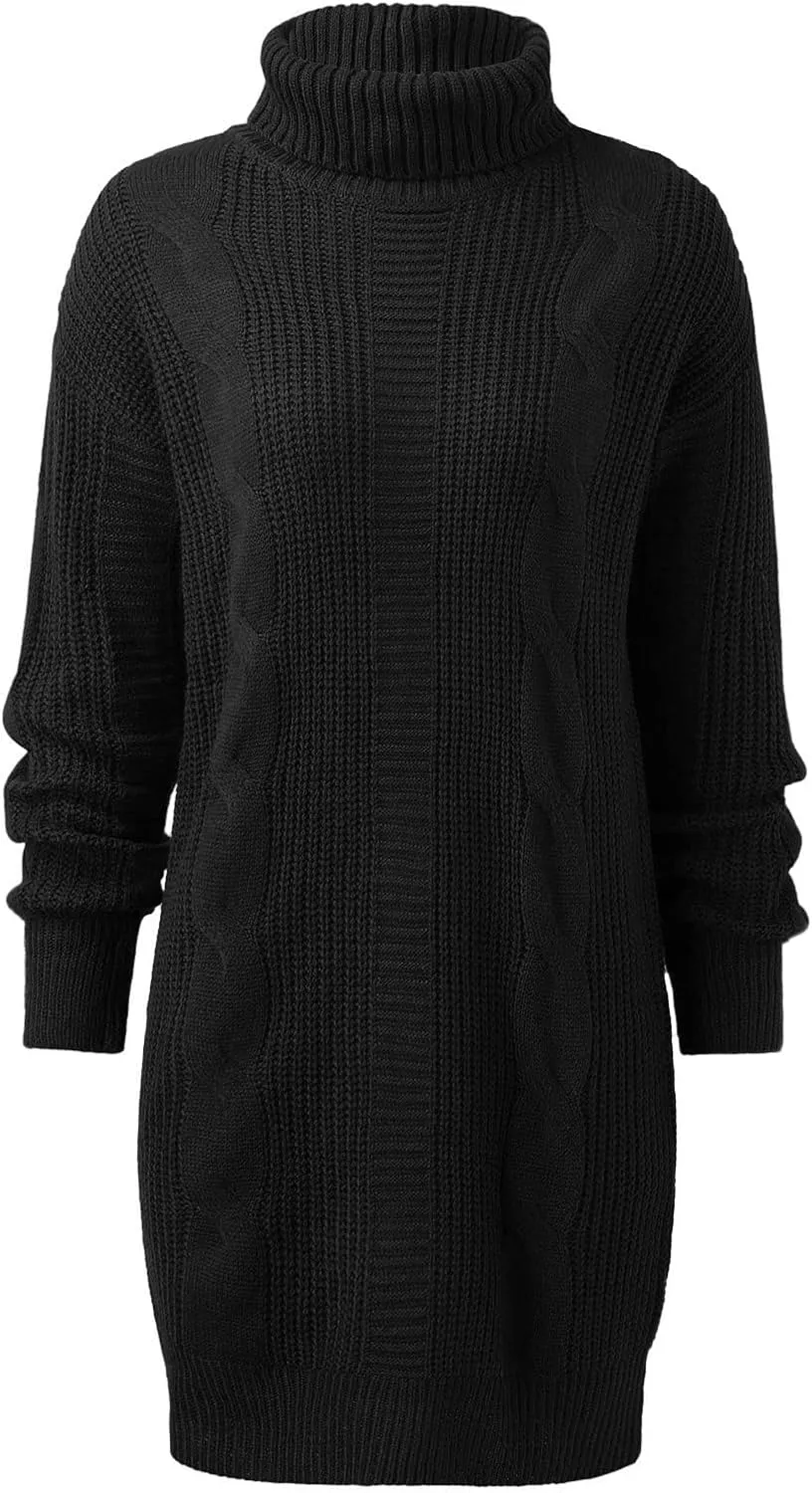 Sweater Dresses for Women Long Sleeve Turtleneck Mini Dress Fall Winter Knitted Dress Chunky Pullover Sweaters