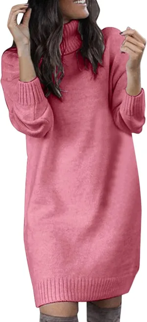 Sweater Dresses for Women Long Sleeve Turtleneck Mini Dress Fall Winter Knitted Dress Chunky Pullover Sweaters