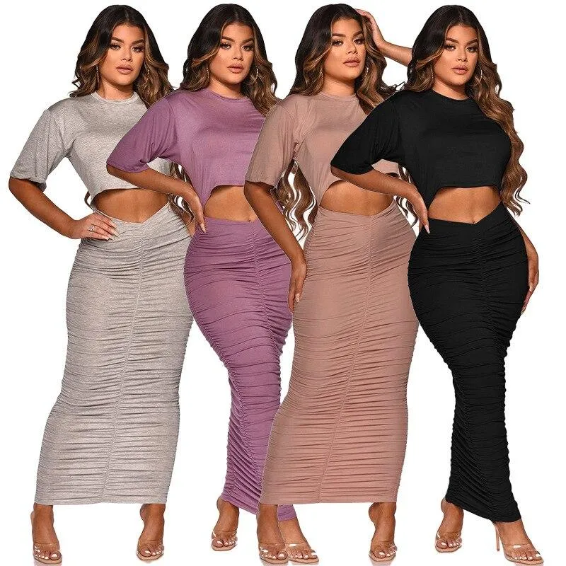 T - Shirt Crop Top Summer Skinny Long Skirts