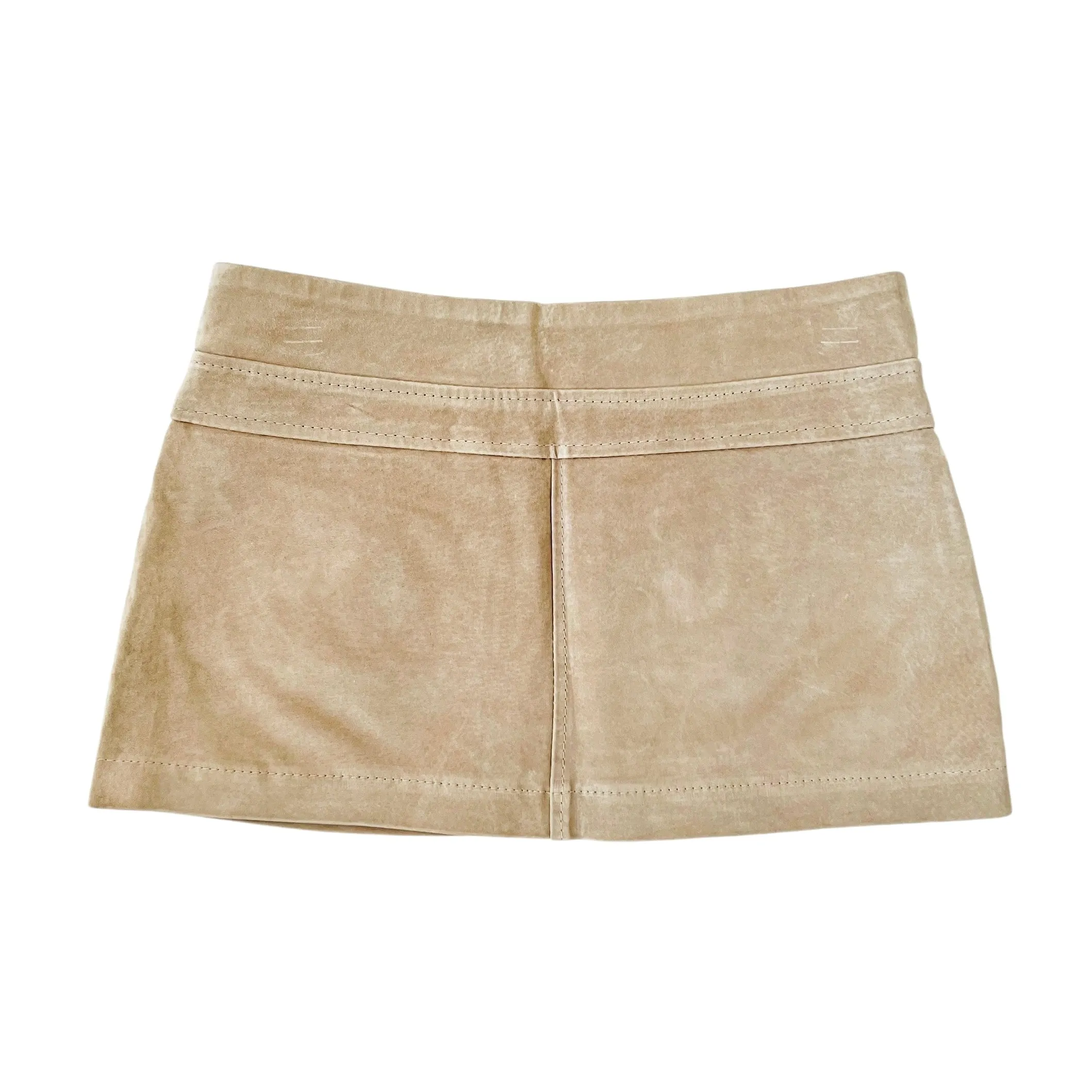 Tan Suede Leather Micro Mini Skirt (XS/S)
