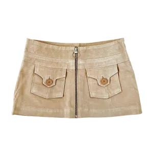 Tan Suede Leather Micro Mini Skirt (XS/S)