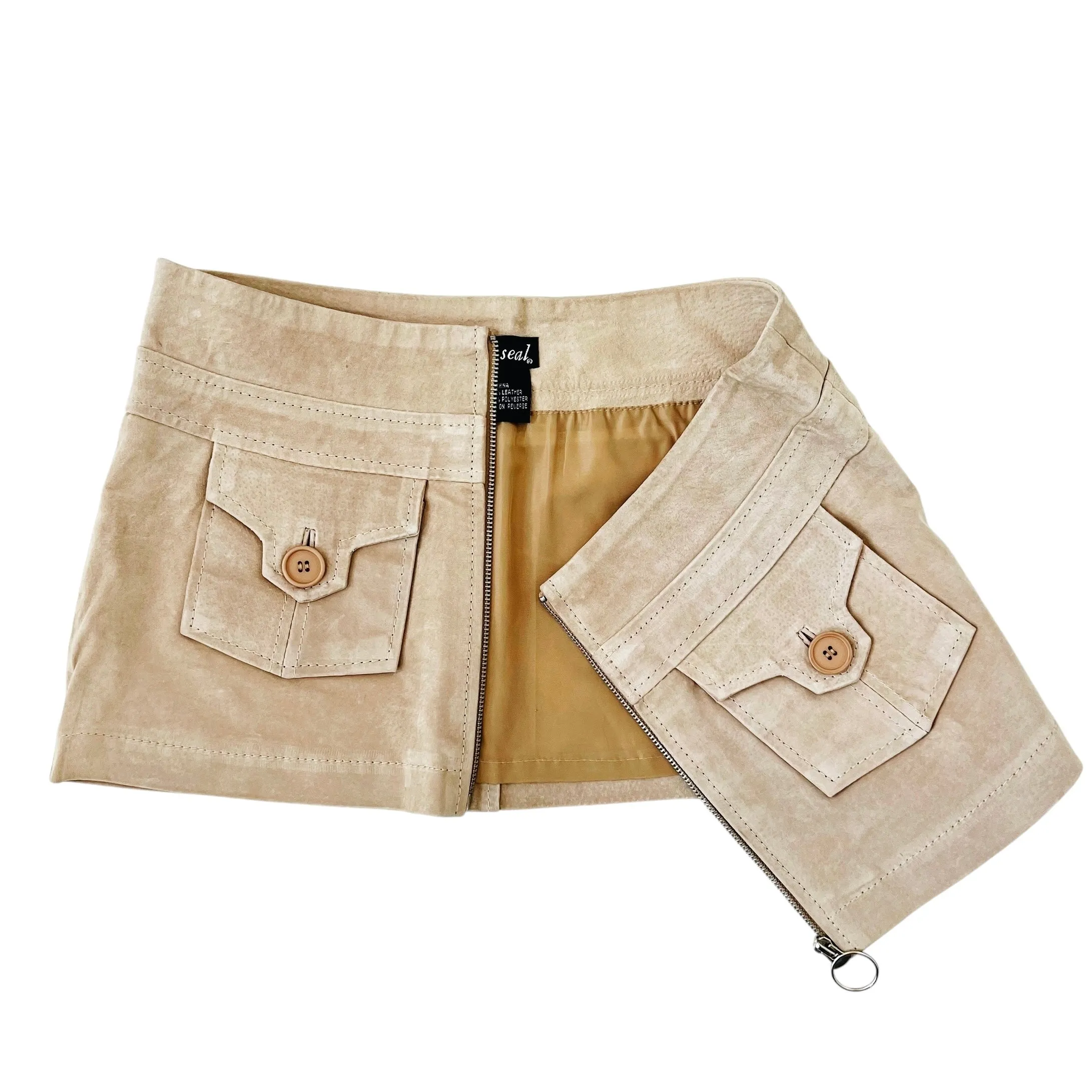 Tan Suede Leather Micro Mini Skirt (XS/S)