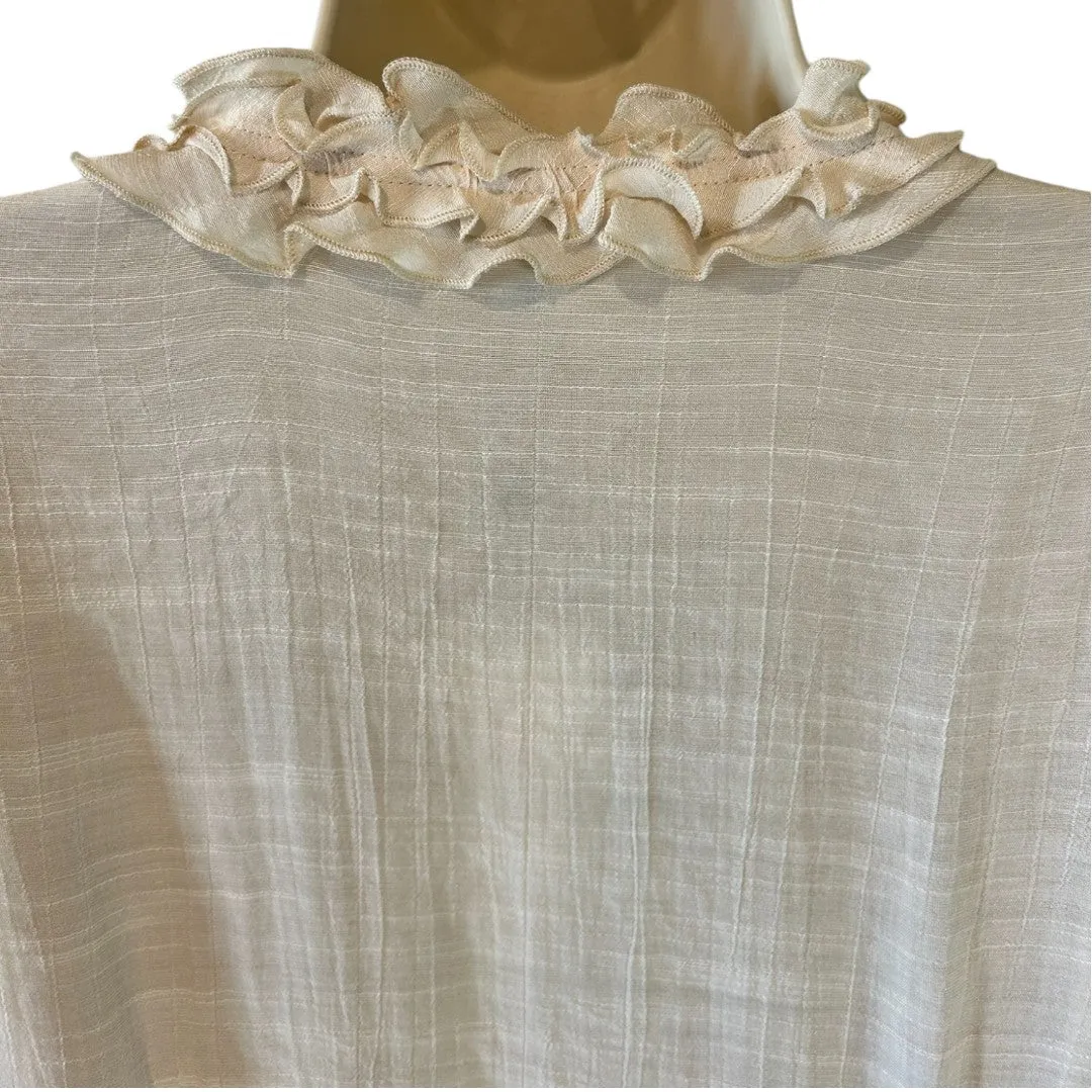 Tapestry Light Beige Ruffled Collar Blouse Elegant Long Sleeve