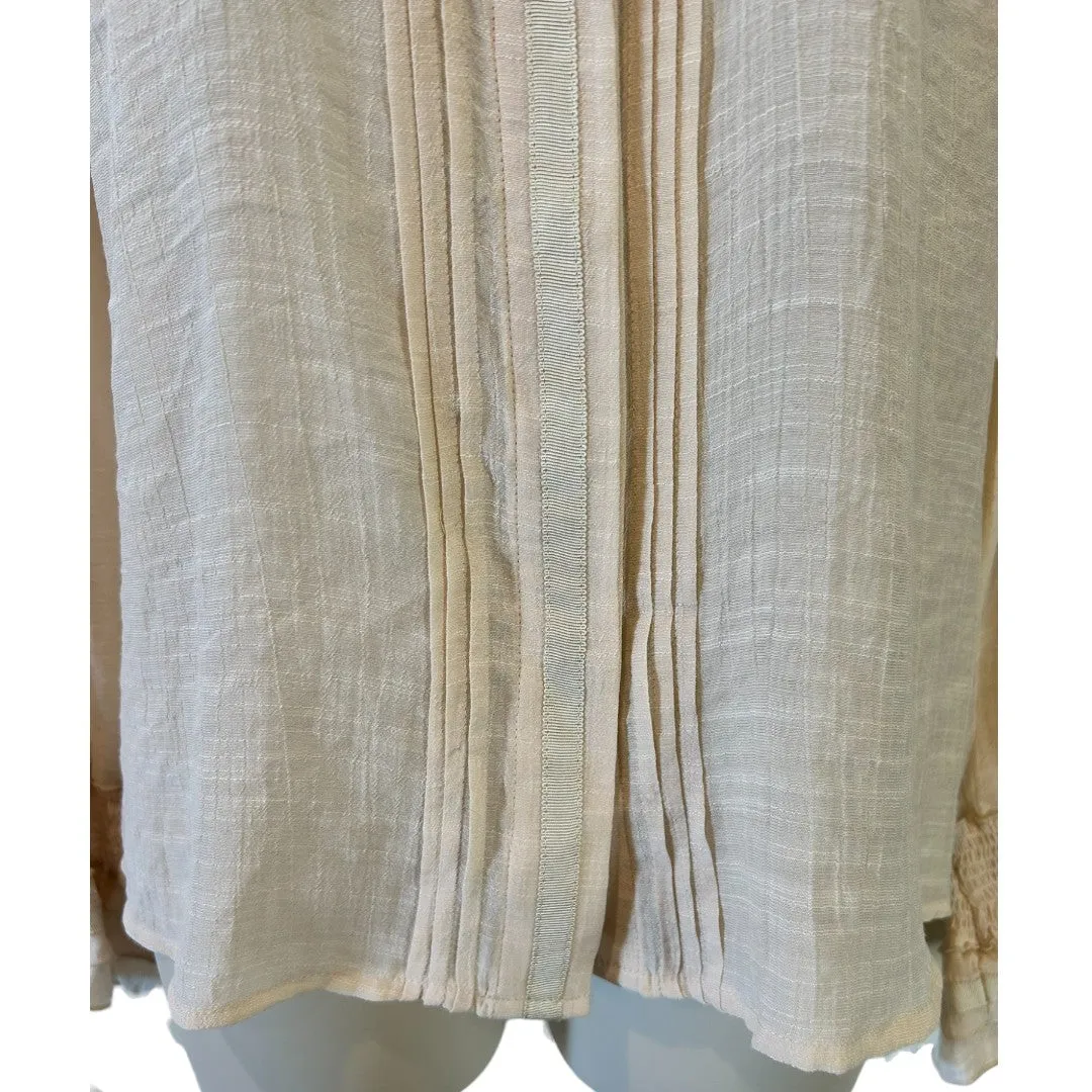 Tapestry Light Beige Ruffled Collar Blouse Elegant Long Sleeve