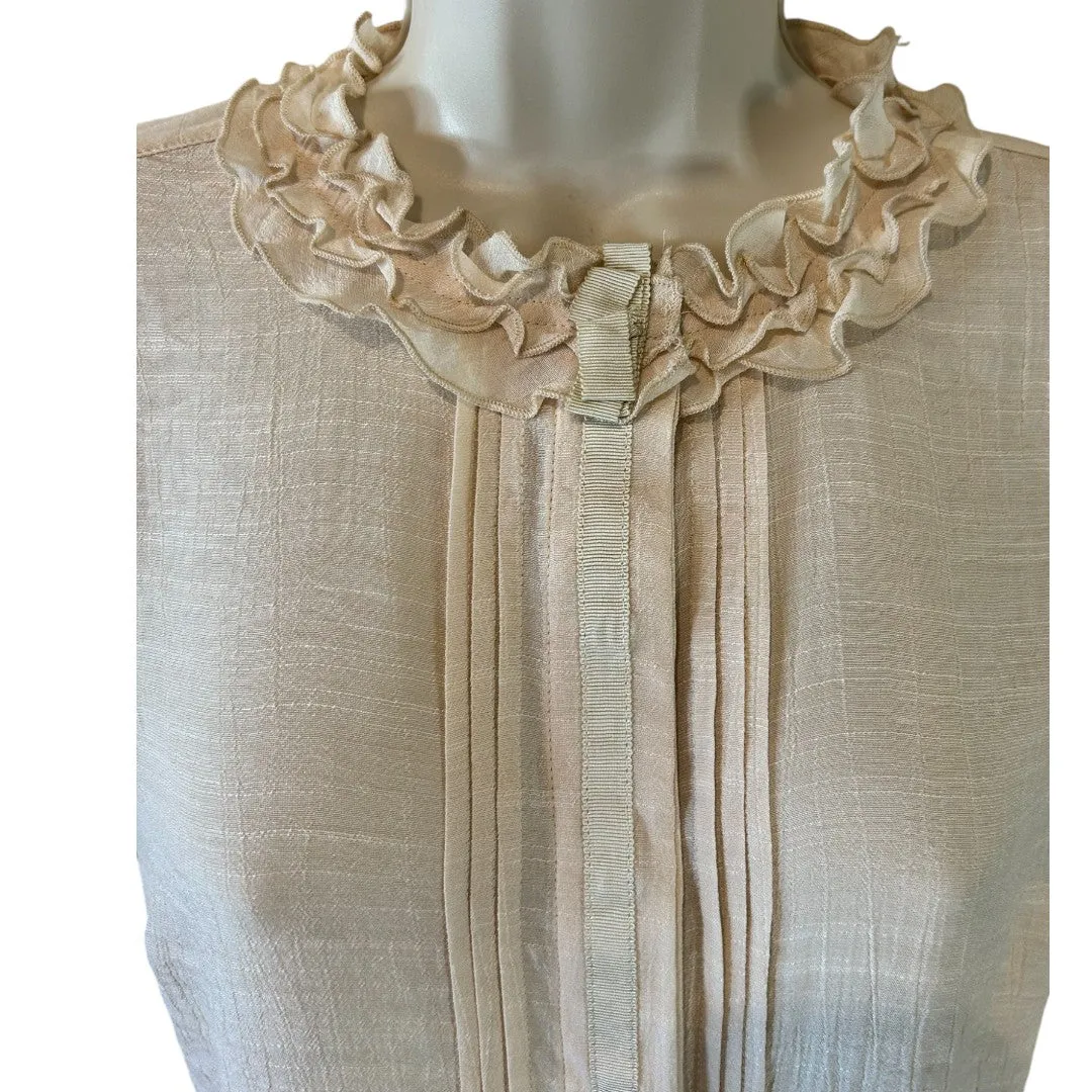 Tapestry Light Beige Ruffled Collar Blouse Elegant Long Sleeve