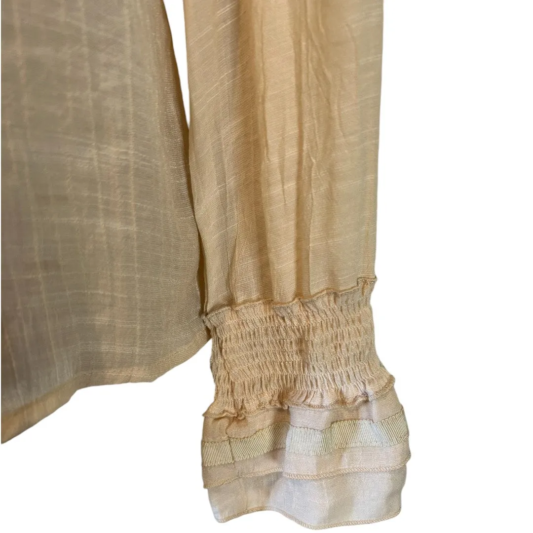 Tapestry Light Beige Ruffled Collar Blouse Elegant Long Sleeve