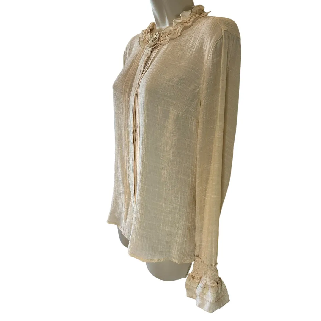 Tapestry Light Beige Ruffled Collar Blouse Elegant Long Sleeve