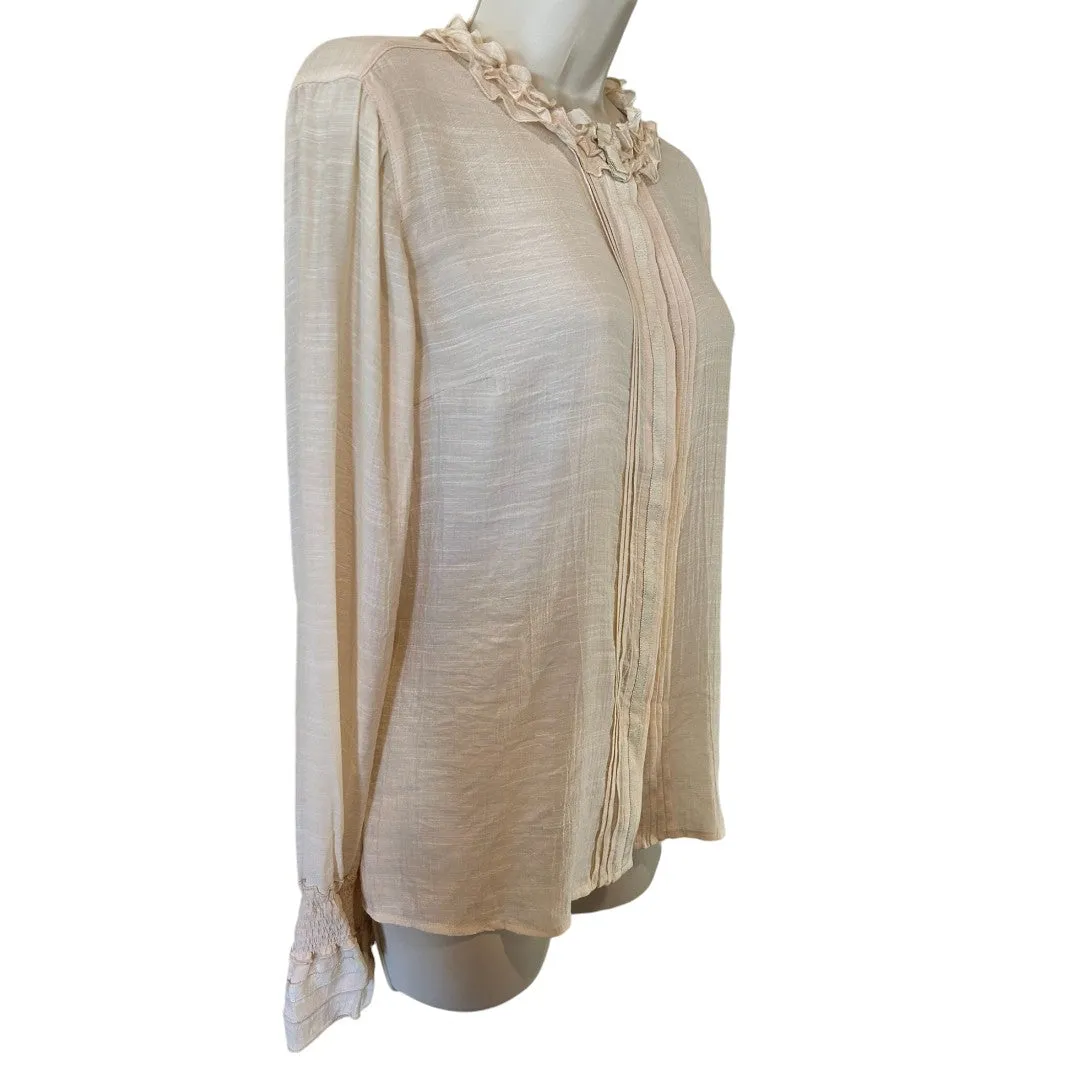 Tapestry Light Beige Ruffled Collar Blouse Elegant Long Sleeve