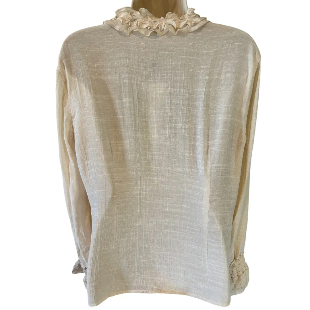 Tapestry Light Beige Ruffled Collar Blouse Elegant Long Sleeve