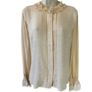 Tapestry Light Beige Ruffled Collar Blouse Elegant Long Sleeve
