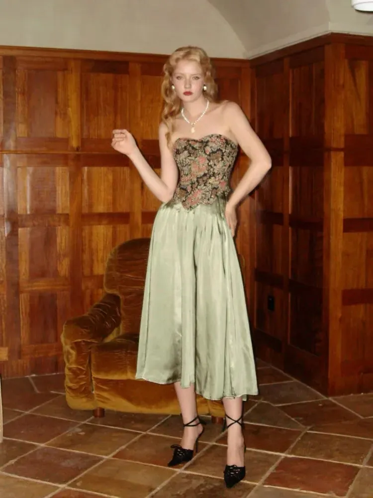 TAVIMART  -  French Palace Classic Sets Women's Summer New High End Jacquard Fishbone Chest With Satin Retro Half Skirt Sets