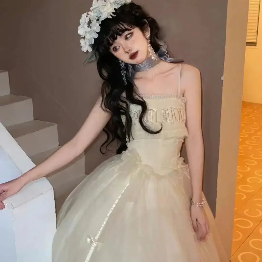 TAVIMART  -  New Ballet Lolita JSK Dresses Women Flower Wedding French Long Suspender Dress Fairy Embroidered Lace Soft Maxi Dress