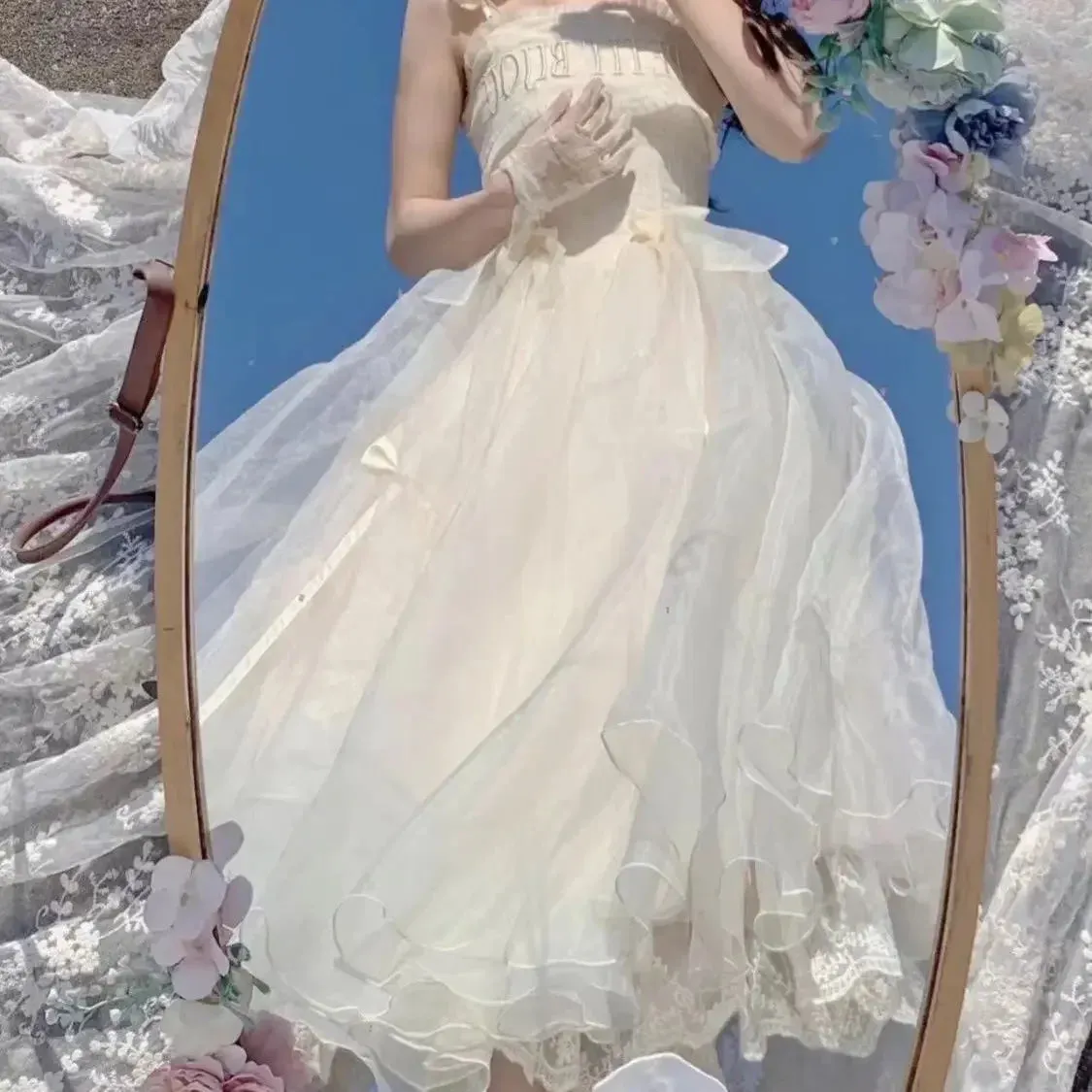 TAVIMART  -  New Ballet Lolita JSK Dresses Women Flower Wedding French Long Suspender Dress Fairy Embroidered Lace Soft Maxi Dress