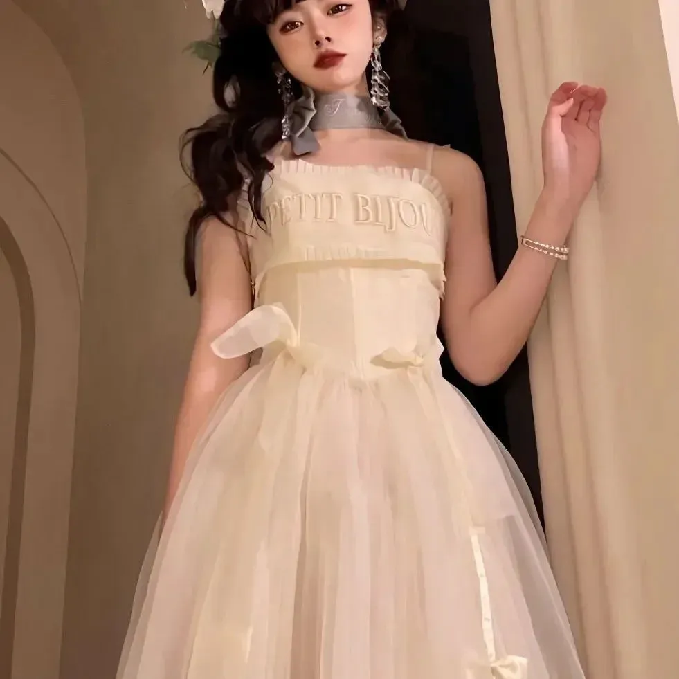 TAVIMART  -  New Ballet Lolita JSK Dresses Women Flower Wedding French Long Suspender Dress Fairy Embroidered Lace Soft Maxi Dress