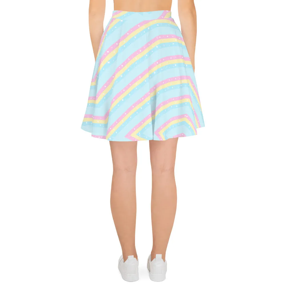 Teatime Fantasy Blue Rainbow Skater Skirt