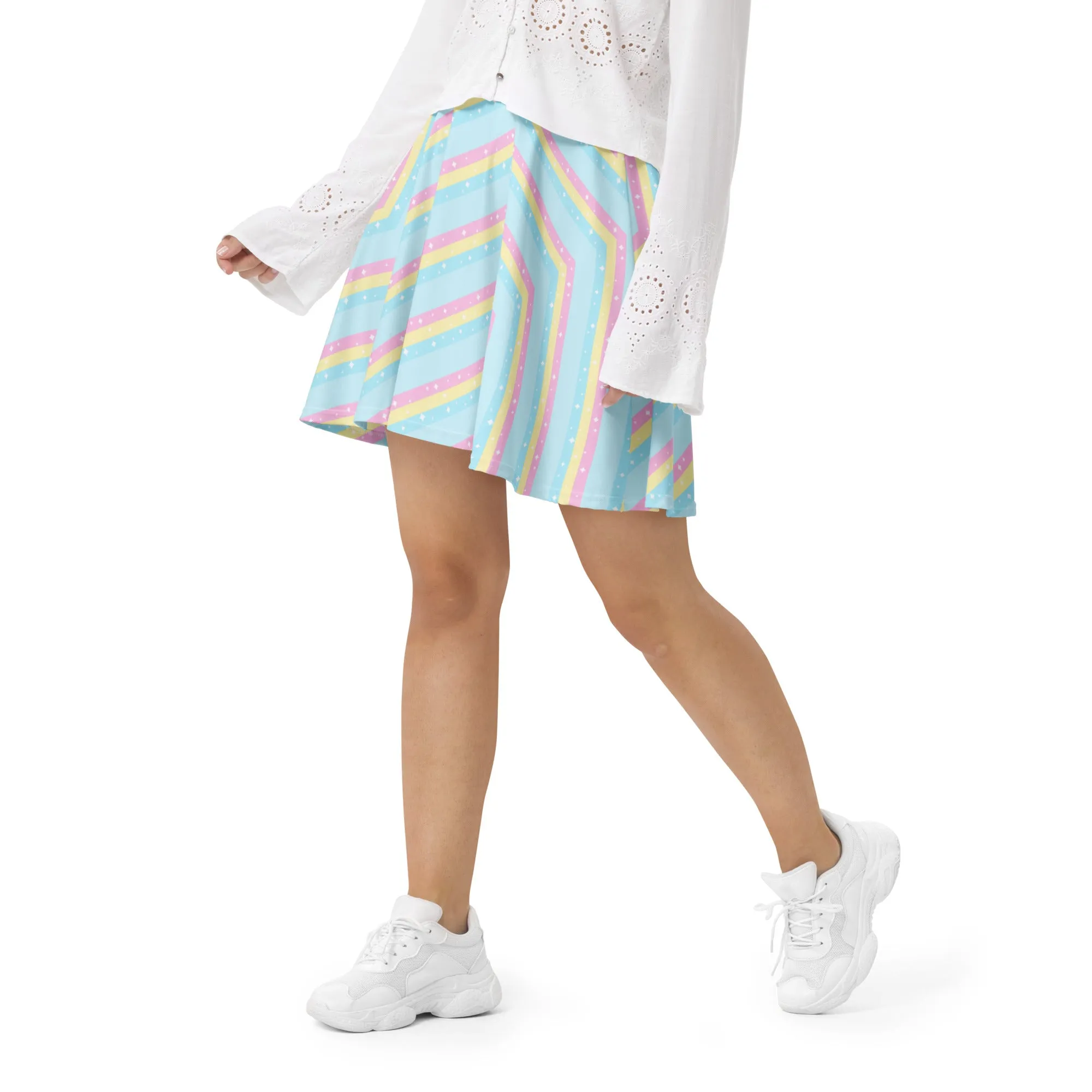 Teatime Fantasy Blue Rainbow Skater Skirt