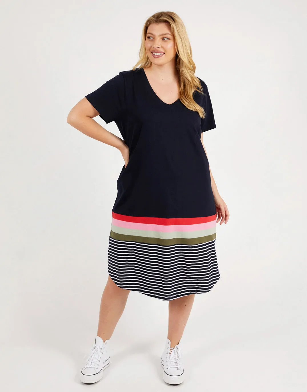 Terra Tee Dress - Navy And White Stripe