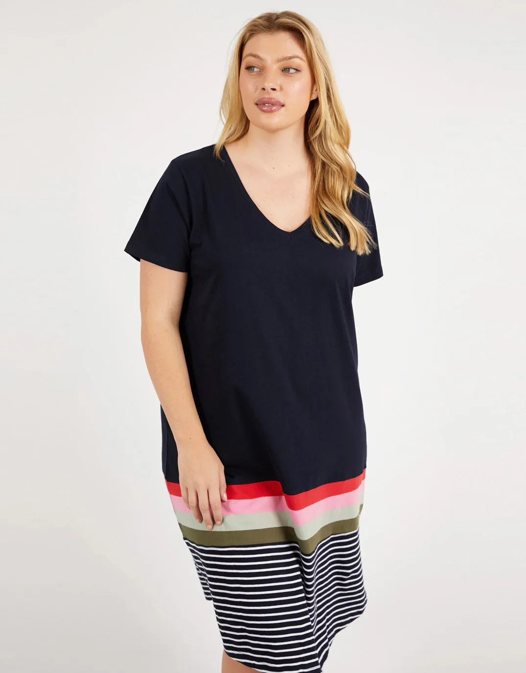 Terra Tee Dress - Navy And White Stripe