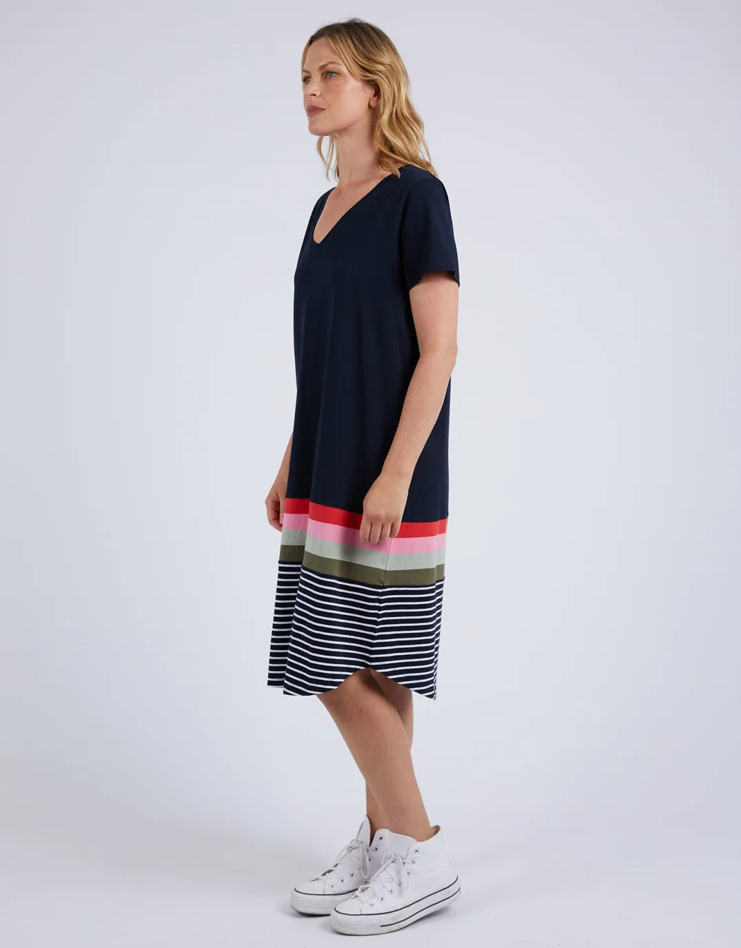 Terra Tee Dress - Navy And White Stripe