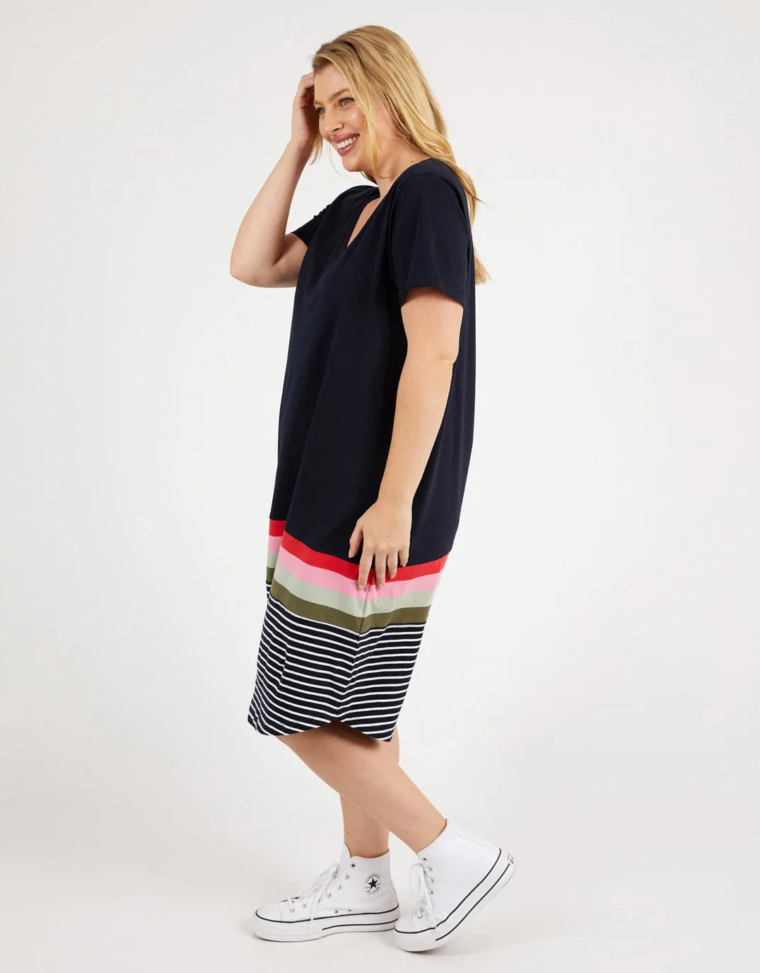 Terra Tee Dress - Navy And White Stripe