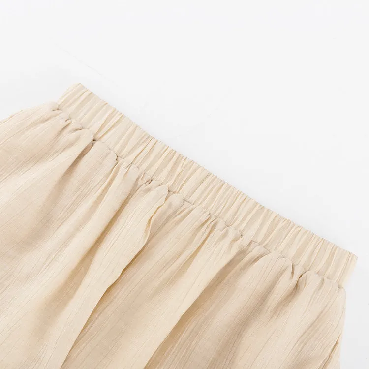 Textured Long Sleeve Blouse Two Piece Shorts Set