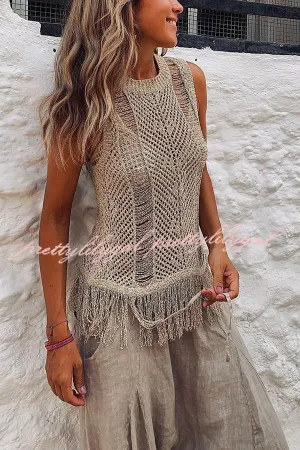 Thar Desert Sleeveless Tassel Knit Top
