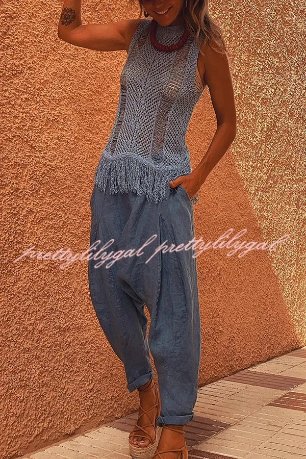 Thar Desert Sleeveless Tassel Knit Top
