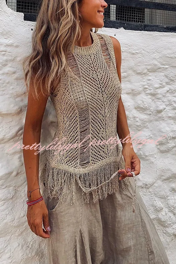 Thar Desert Sleeveless Tassel Knit Top