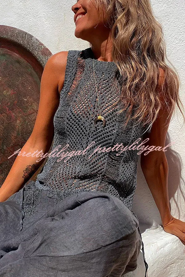 Thar Desert Sleeveless Tassel Knit Top