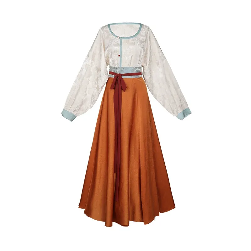the Tang style is breathable, the silk neck, the round neck shirt, the ten broken skirts, the summer