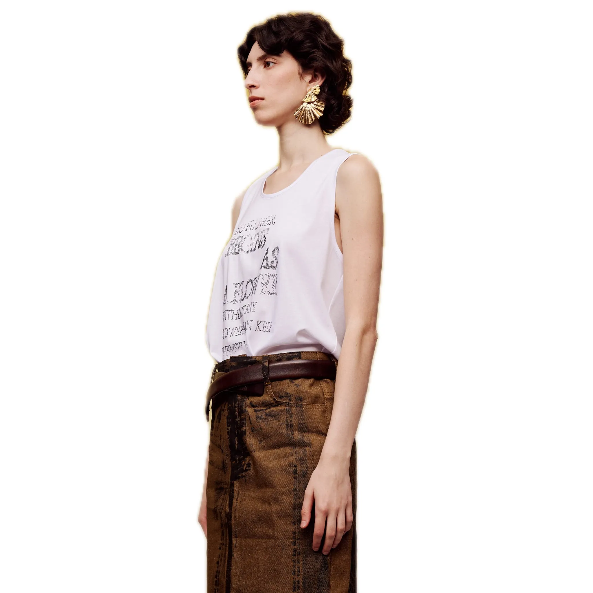 Themed Printed Tank Top in White