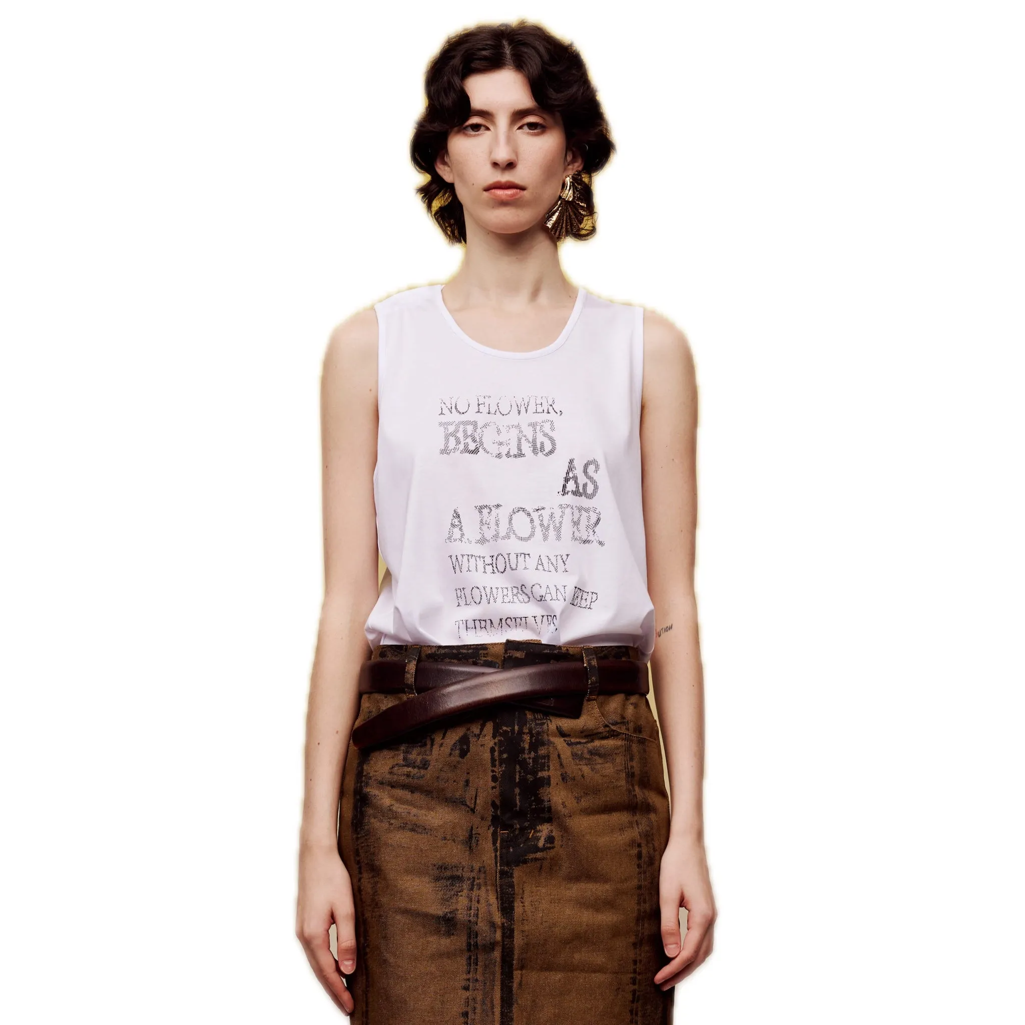 Themed Printed Tank Top in White