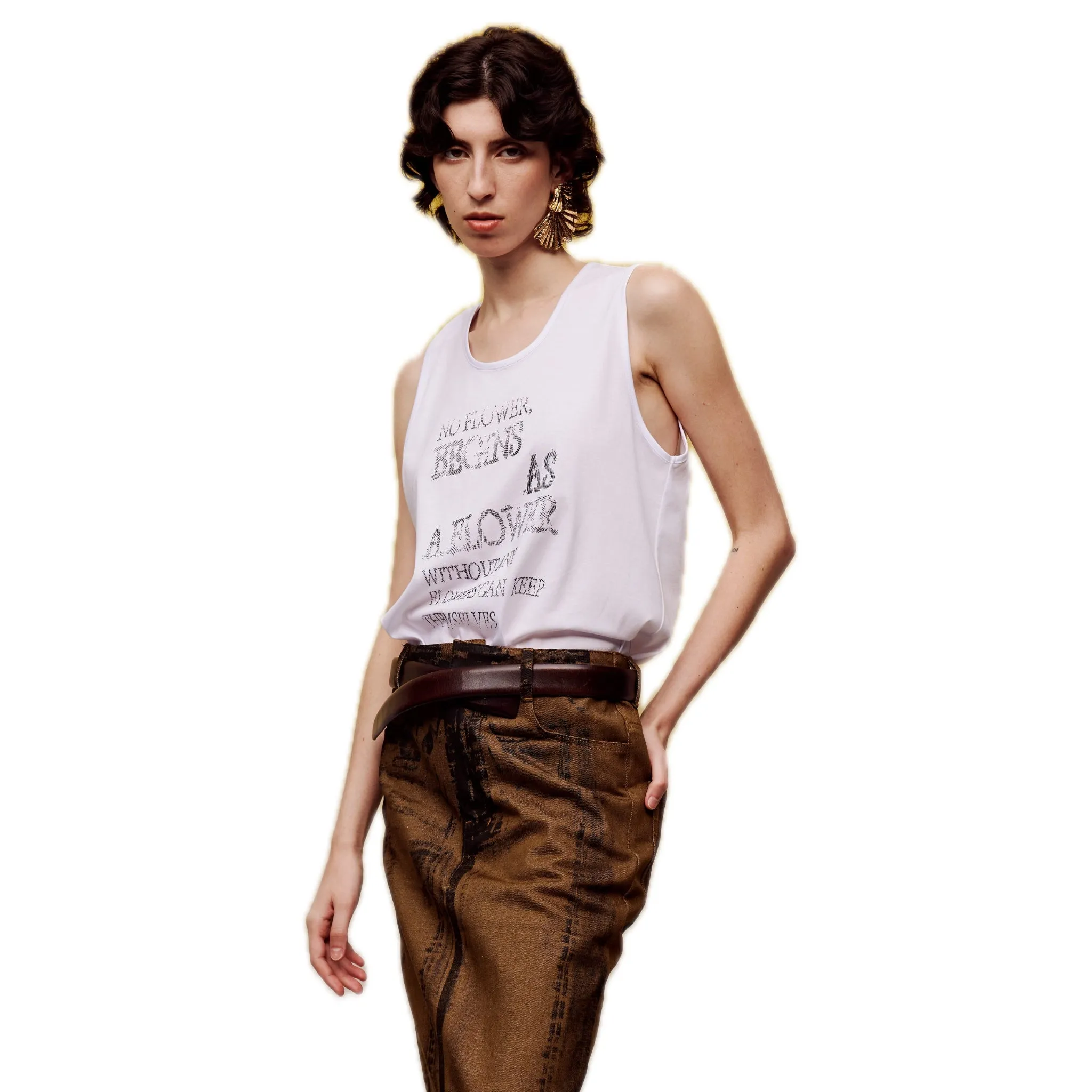 Themed Printed Tank Top in White
