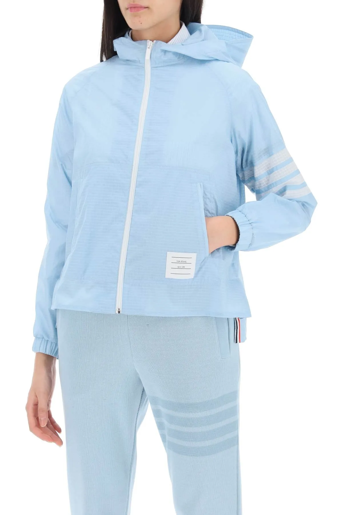 Thom Browne 4-Bar Jacket In Ripstop Light Blue