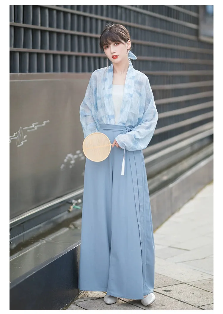 Three color Song style Modern Hanfu Short Shirt and Song Pants Hanfu Women's Summer