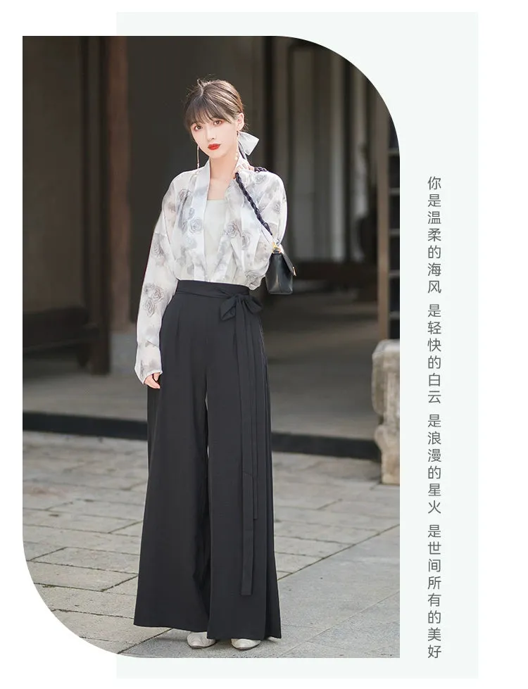 Three color Song style Modern Hanfu Short Shirt and Song Pants Hanfu Women's Summer