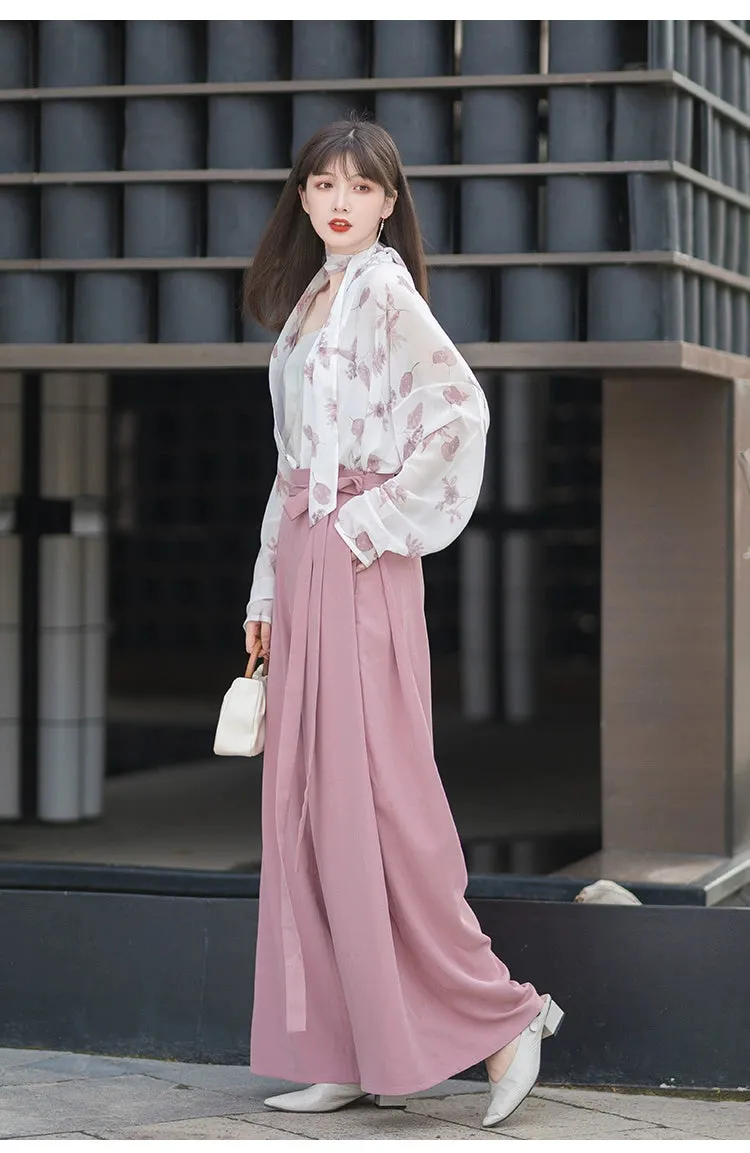 Three color Song style Modern Hanfu Short Shirt and Song Pants Hanfu Women's Summer