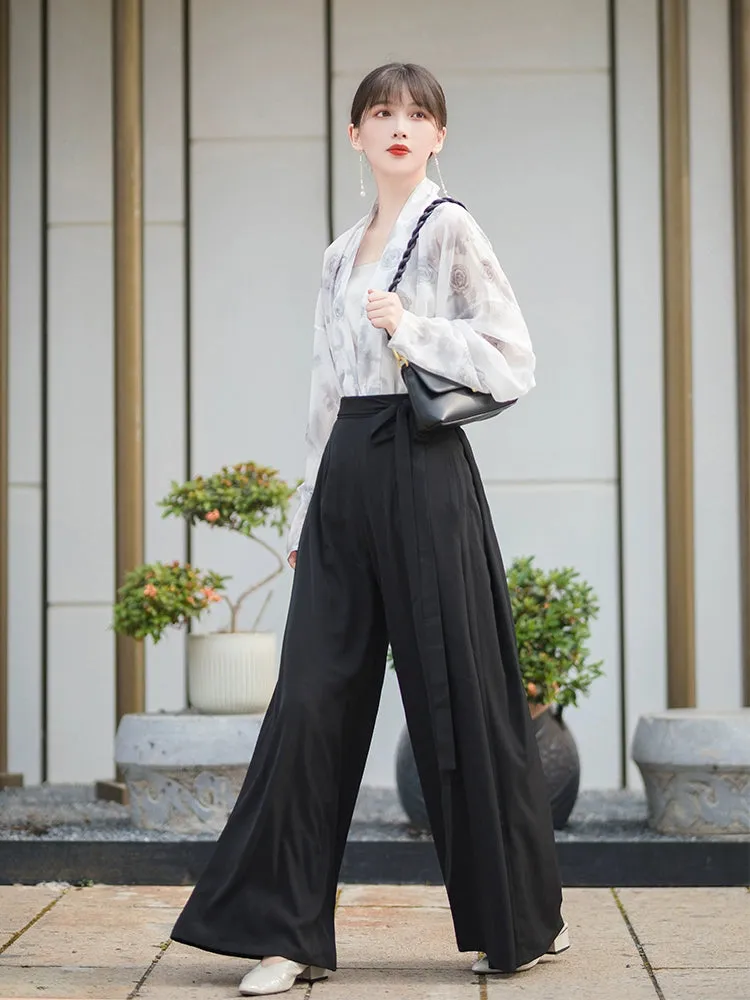 Three color Song style Modern Hanfu Short Shirt and Song Pants Hanfu Women's Summer