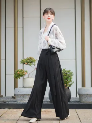 Three color Song style Modern Hanfu Short Shirt and Song Pants Hanfu Women's Summer