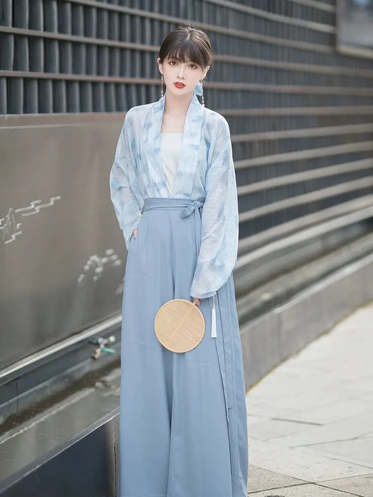 Three color Song style Modern Hanfu Short Shirt and Song Pants Hanfu Women's Summer