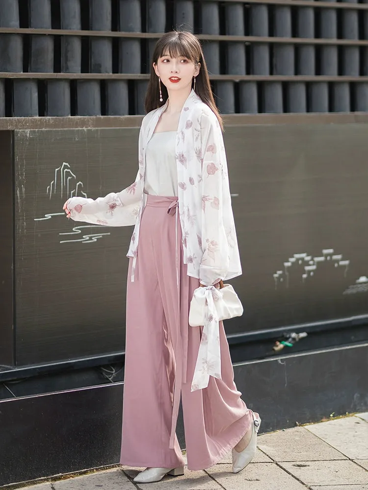 Three color Song style Modern Hanfu Short Shirt and Song Pants Hanfu Women's Summer