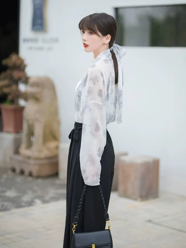 Three color Song style Modern Hanfu Short Shirt and Song Pants Hanfu Women's Summer