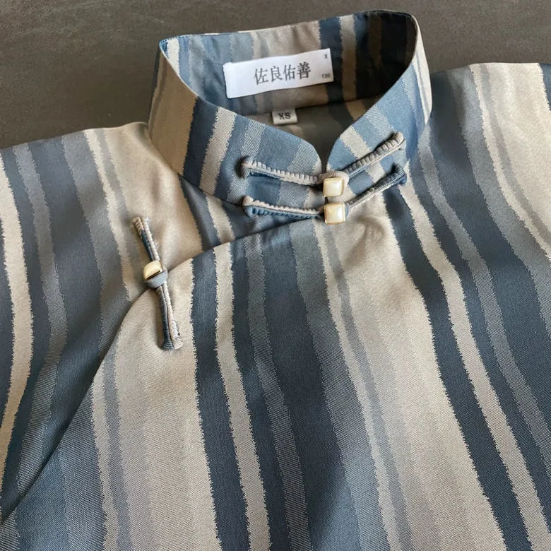 Tiao Wen 条纹 Striped 1940s Republic of China Short Sleeve Qipao