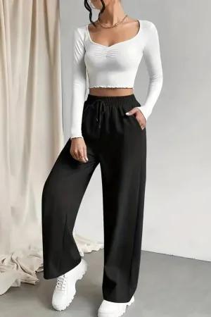 Tied Straight Leg Pants with Pockets