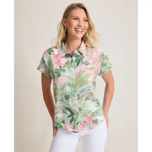 Tommy Bahama Women's Garden Villa Short Sleeve Linen Shirt - Canal Blue