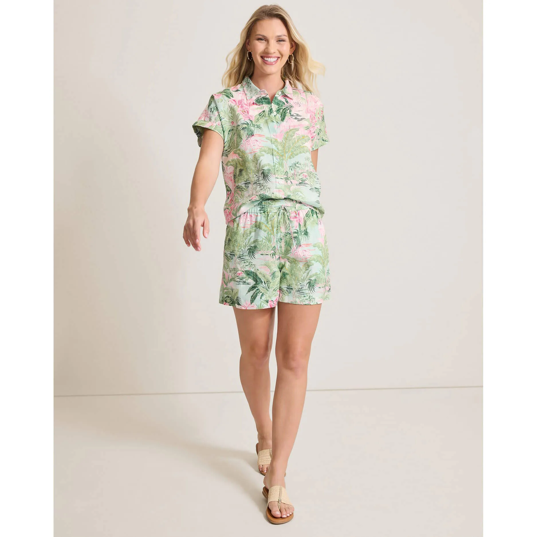 Tommy Bahama Women's Garden Villa Short Sleeve Linen Shirt - Canal Blue