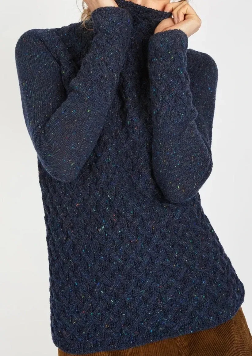 Trellis Aran Sweater | Rich Navy