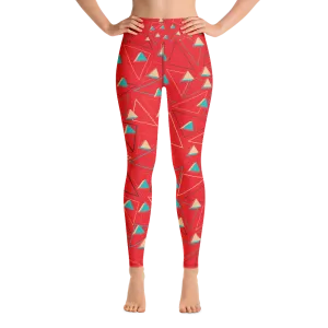 Triangular Candied Deep Red Yoga Leggings - With Pockets