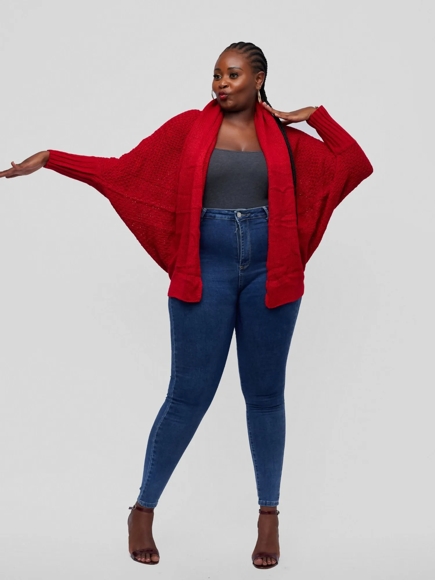 Tuli Natori Batwing Short Cardigan - Burgundy