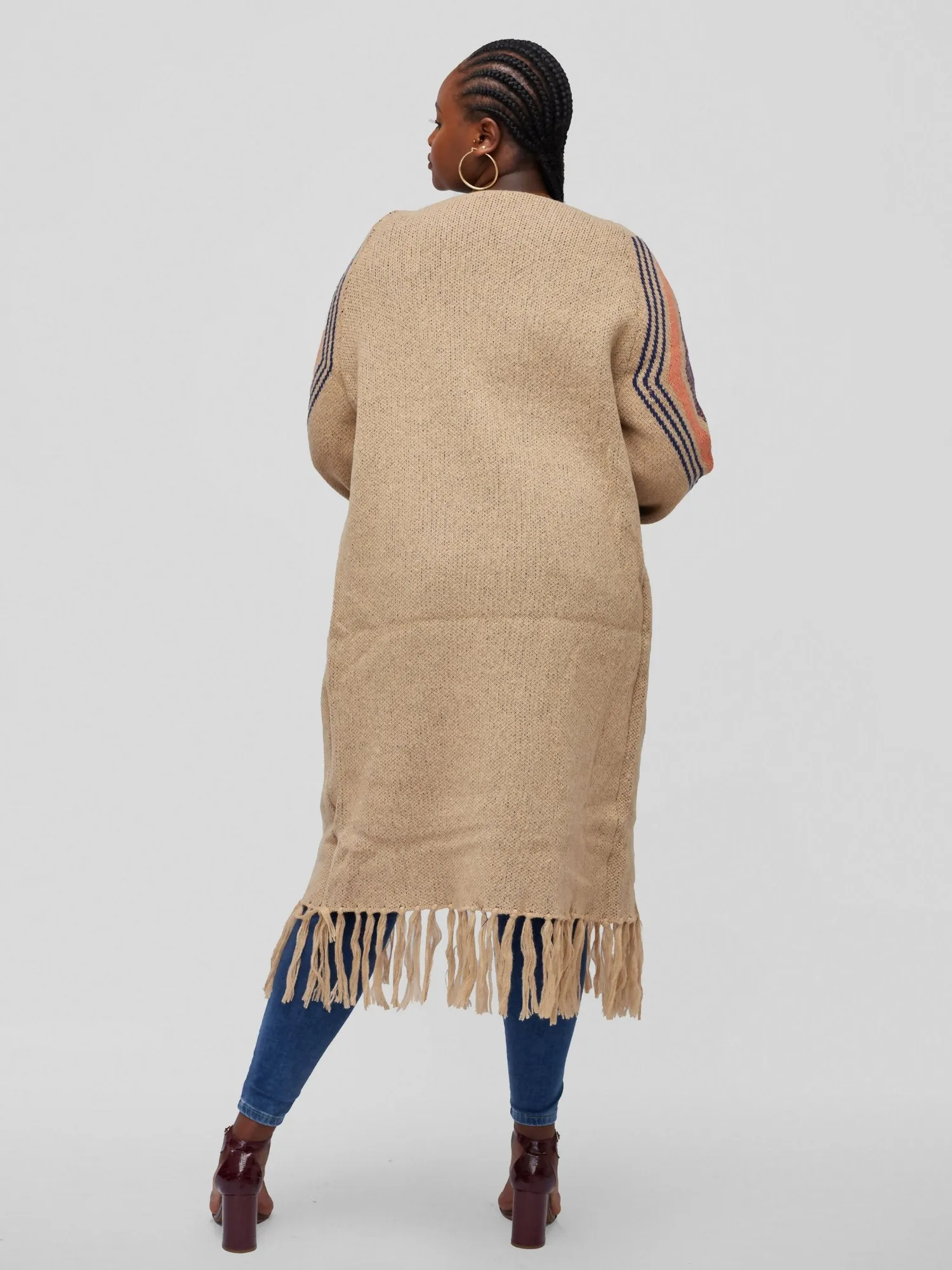 Tuli Nova Tassel Cardigan Poncho - Khaki